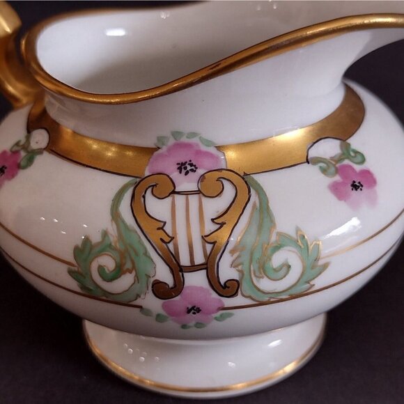 W A Pickard Handpainted China Art Nouveau Style Pink Floral Gold Sugar Creamer - Picture 6 of 10